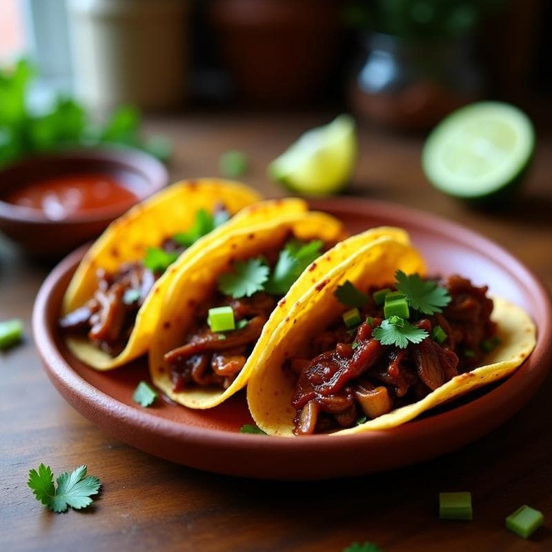 Tacos de Carnitas de Hongos Shitake con Salsa de Guajillo: Receta Vegana en Olla Lenta