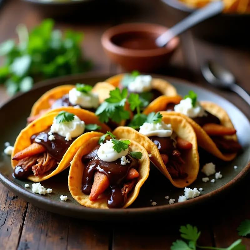 Tacos Dorados de Carnitas con Salsa de Chocolate y Chile Chipotle: Fusión Mexicana Dulce-Picante