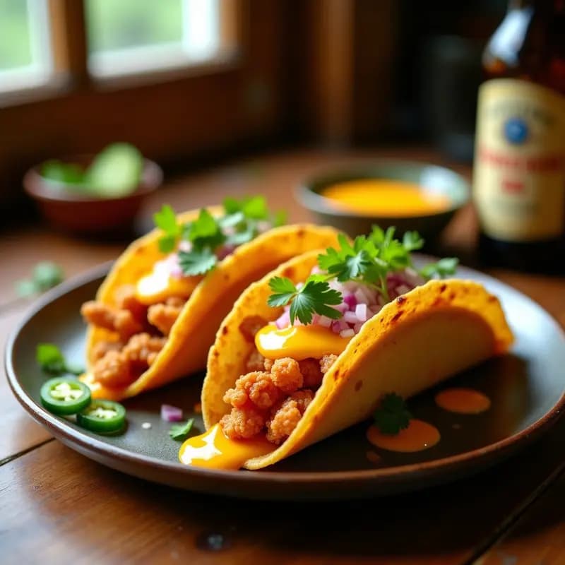 Tacos de Chicharrón con Salsa de Queso Cheddar y Jalapeños: Receta Mexicana para Amantes del Picante