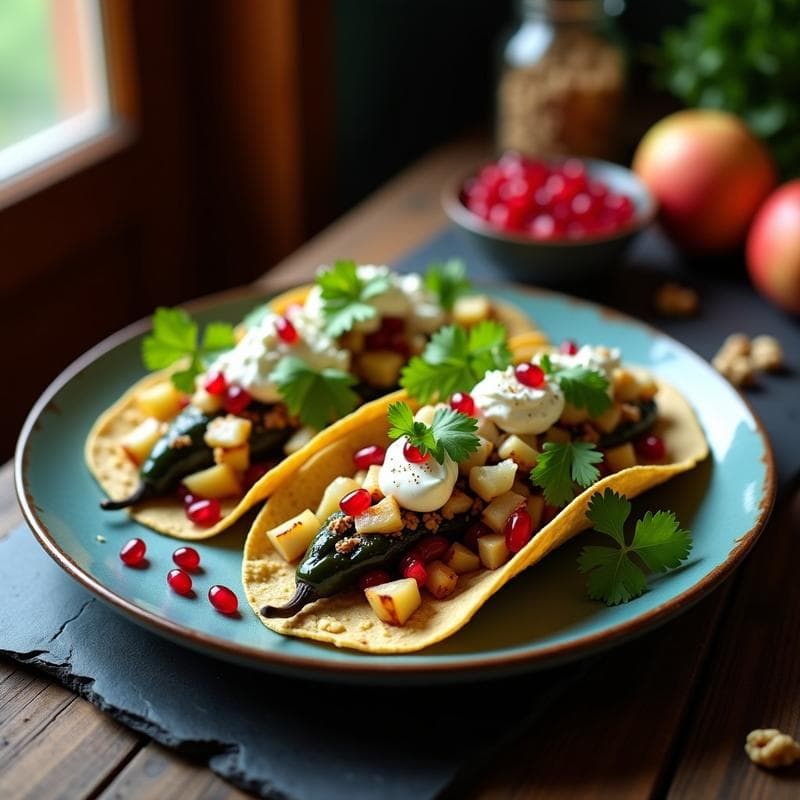 Tacos de Chiles en Nogada con Queso de Cabra: Receta Mexicana Fusion en 20 Minutos