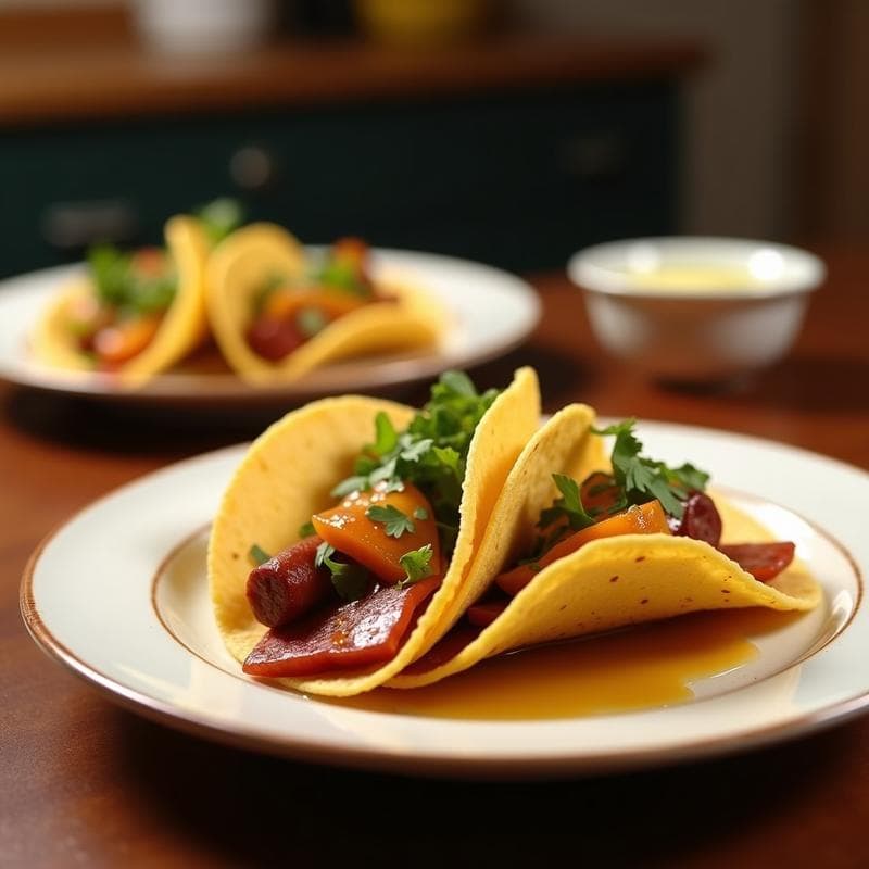 Tacos de Chorizo Ibérico y Manzana Asada con Salsa de Mostaza y Miel: Receta Española en Airfryer