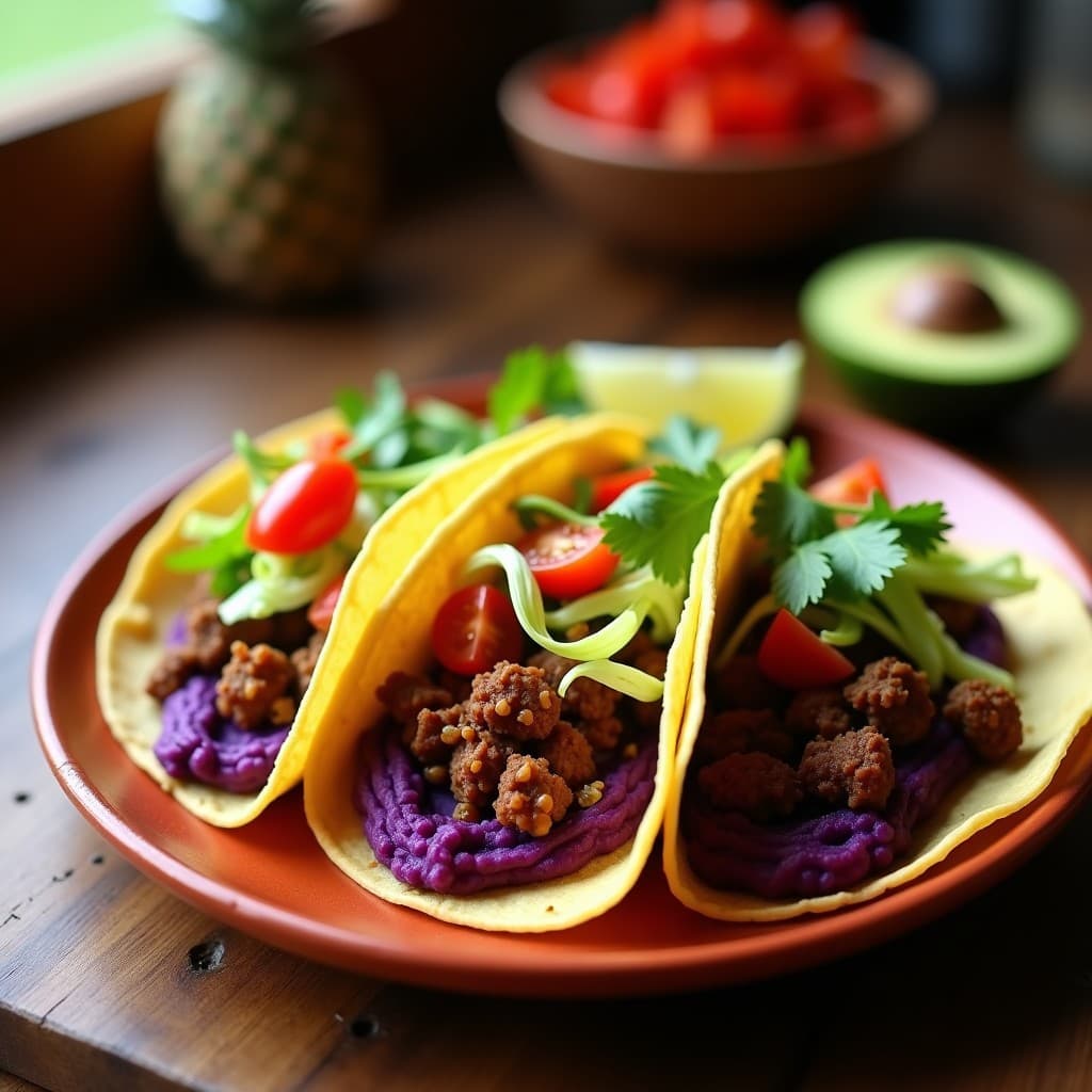Tacos de Chorizo Vegano y Puré de Camote Morado: Receta Sin Gluten en Airfryer