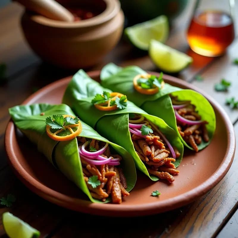 Tacos de Cochinita Pibil con Pibil Vegetal: Receta Mexicana Sin Carne en Hoja de Plátano