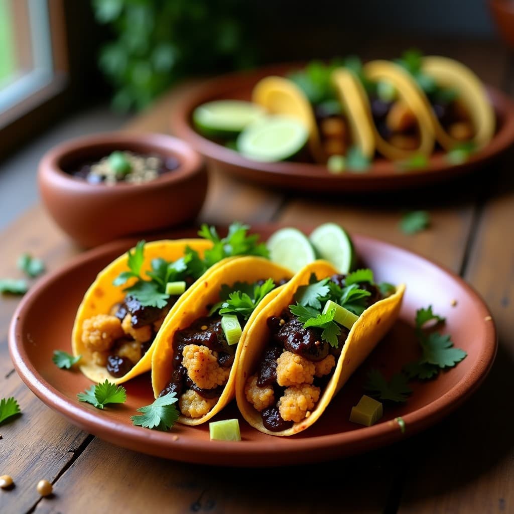 Tacos de Coliflor Desmenuzada con Mole Negro: Receta Vegana Oaxaqueña en Sartén