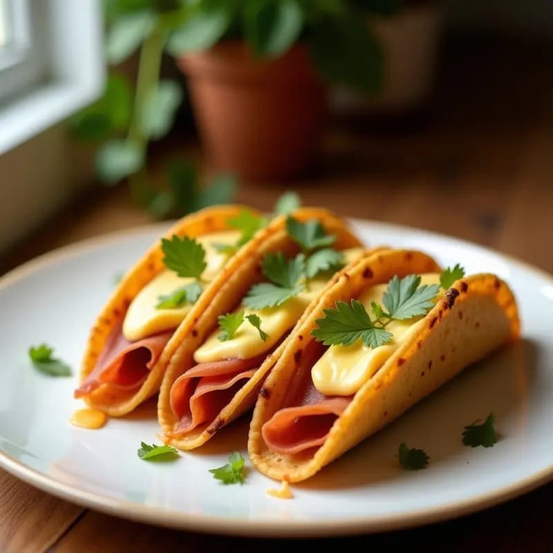 Tacos Dorados de Queso y JamónYork Rebozados en Cereales: Crujientes por Fuera, Derretidos por Dentro
