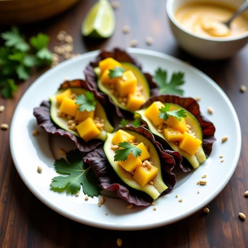 Tacos de Flor de Calabacín Rellena de Queso de Cacahuete y Mango: Receta Mexicana Sin Gluten en 15 Minutos