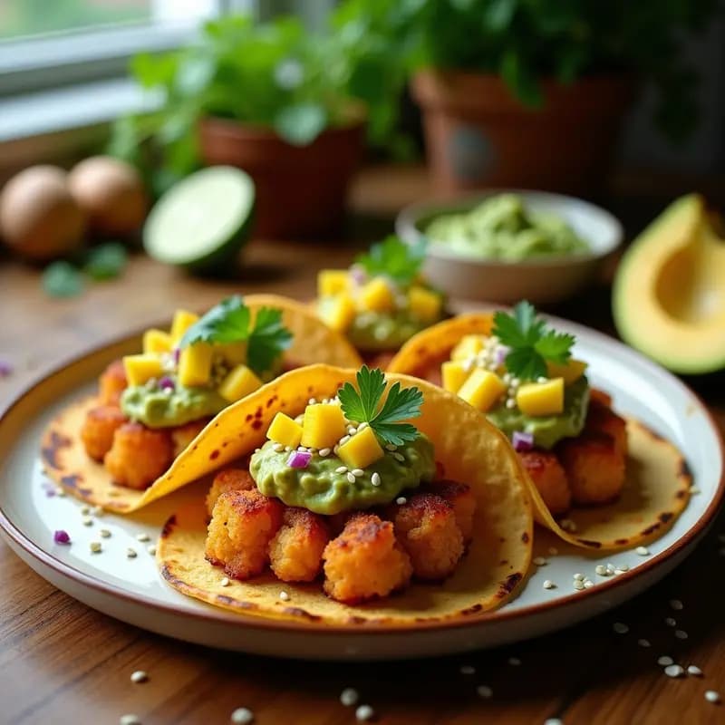 Tacos de Flowerless con Guacamole de Aguacate y Mango: Receta Mexicana Vegana Crujiente