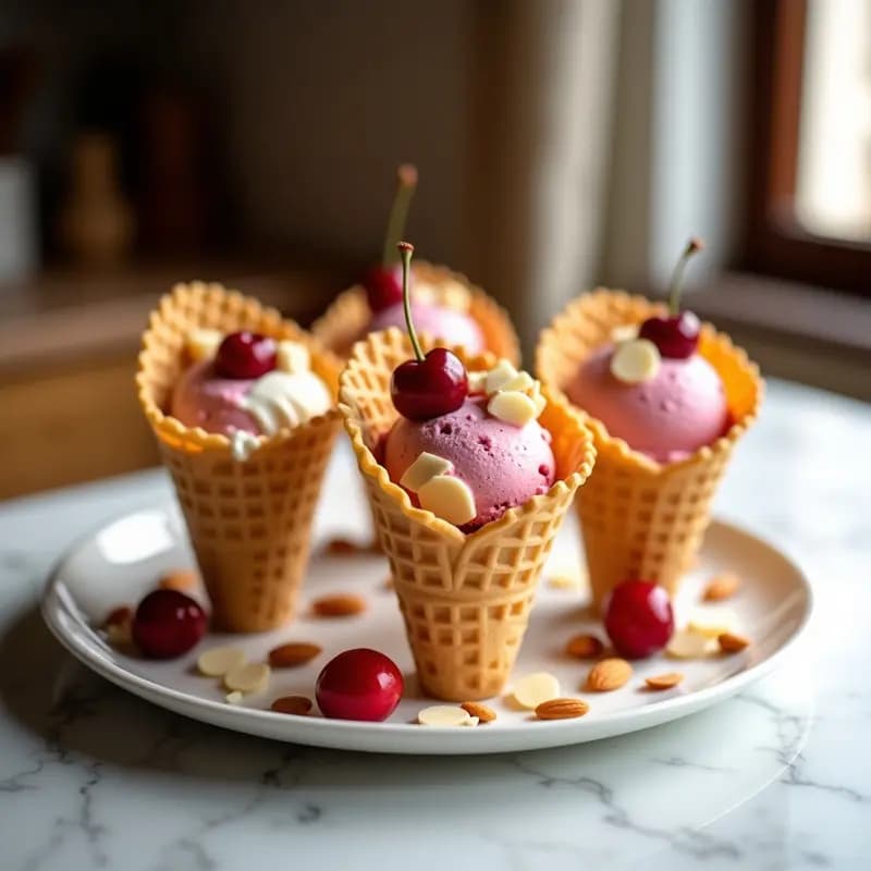 Tacos de Helado de Cereza y Queso Crema: Postre Mexicano Crujiente con Conos Dorados