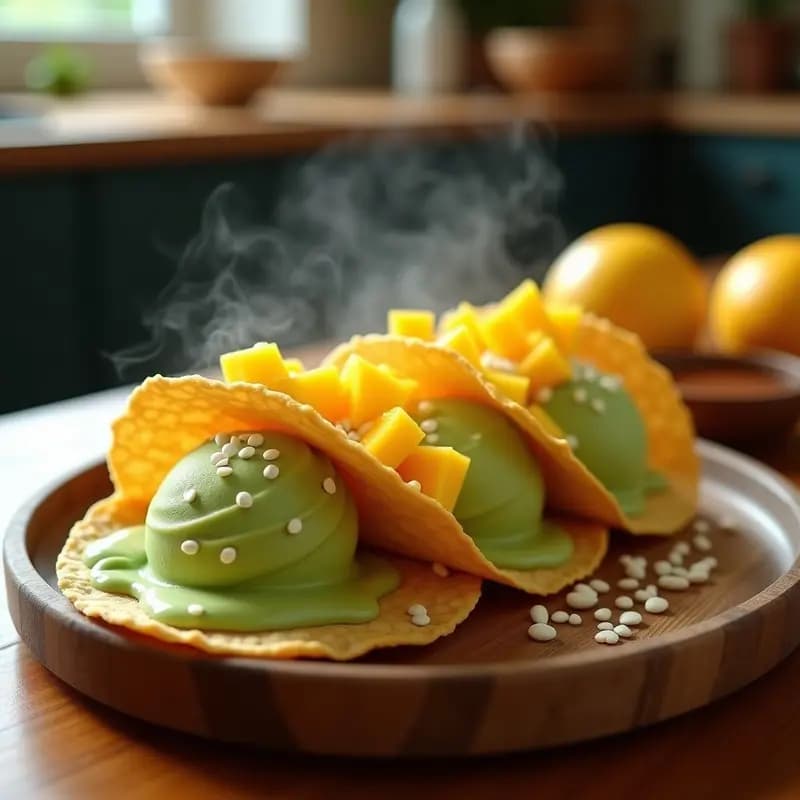 Tacos de Helado de Matcha y Mango: Postre Mexicano-Japonés Crujiente en Airfryer