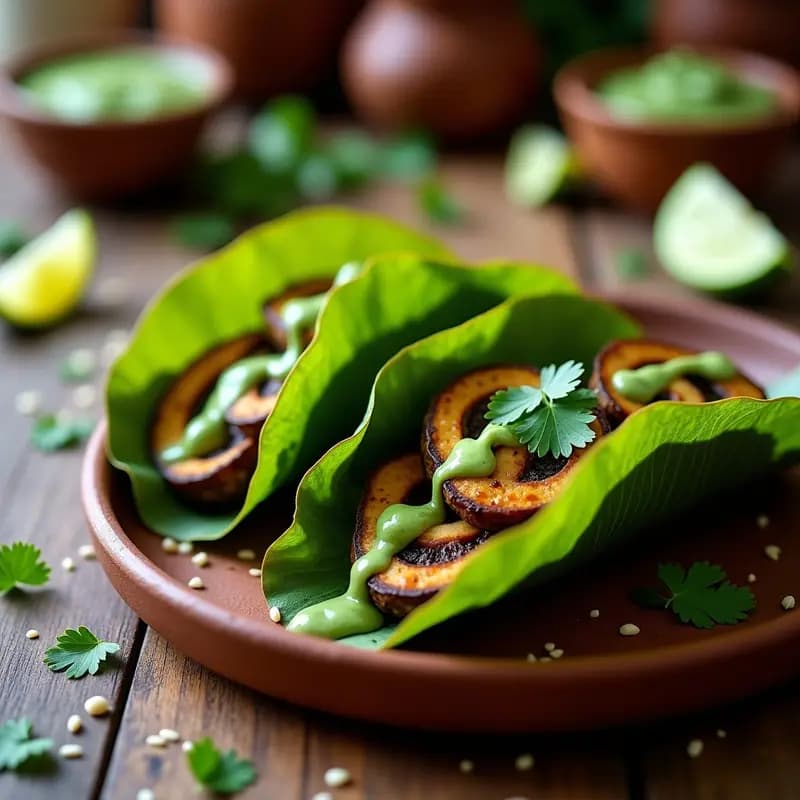 Tacos de Hoja de Plátano con Relleno de Hongos Portobello y Pipian Verde: Receta Oaxaqueña en Airfryer