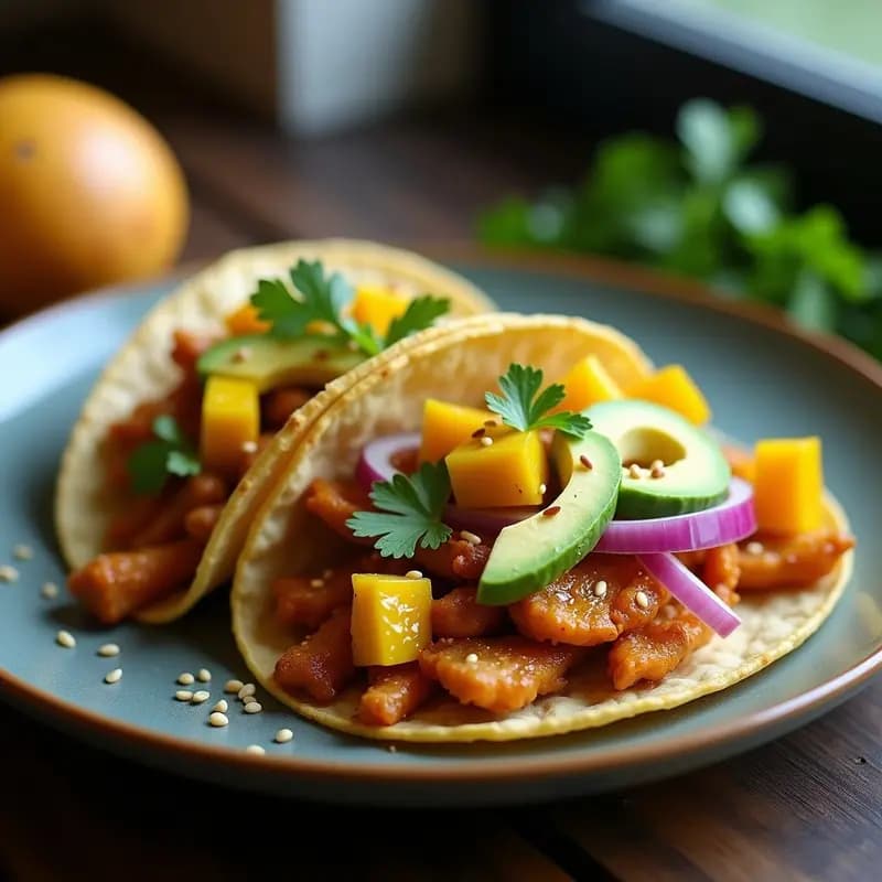 Tacos de Jackfruit Desmenuzado al Miso y Mango: Receta Vegana Japonesa en Airfryer