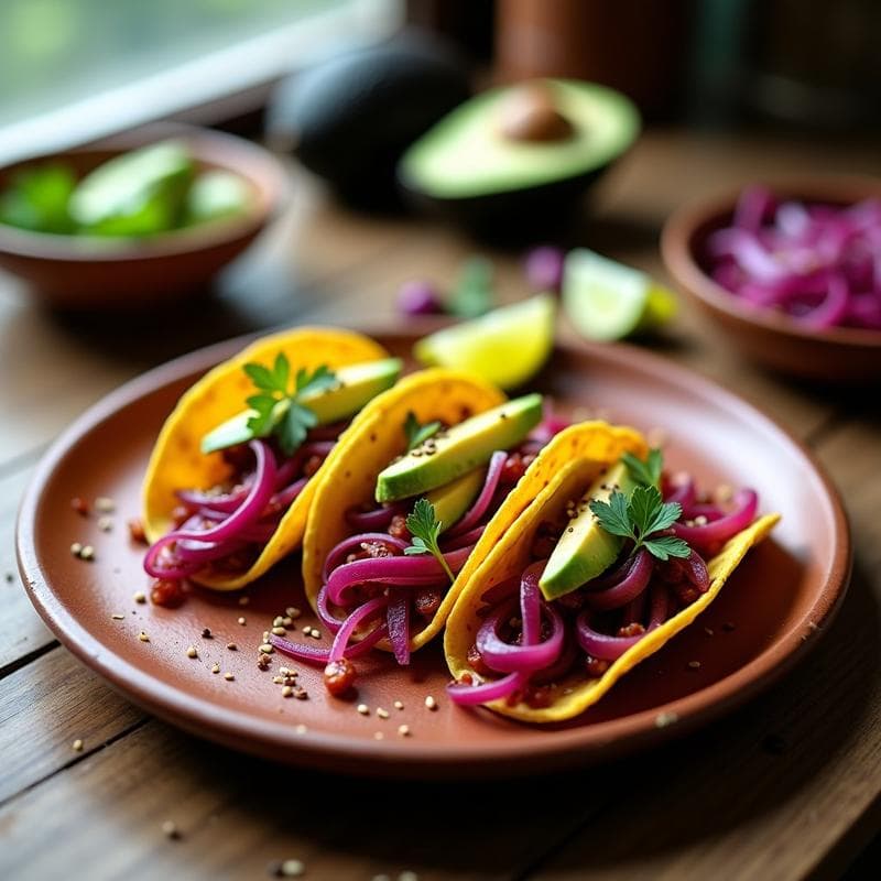 Tacos de Jamaica y Cebolla Morada: Receta Vegana Crujiente y Sin Frito en 15 Minutos