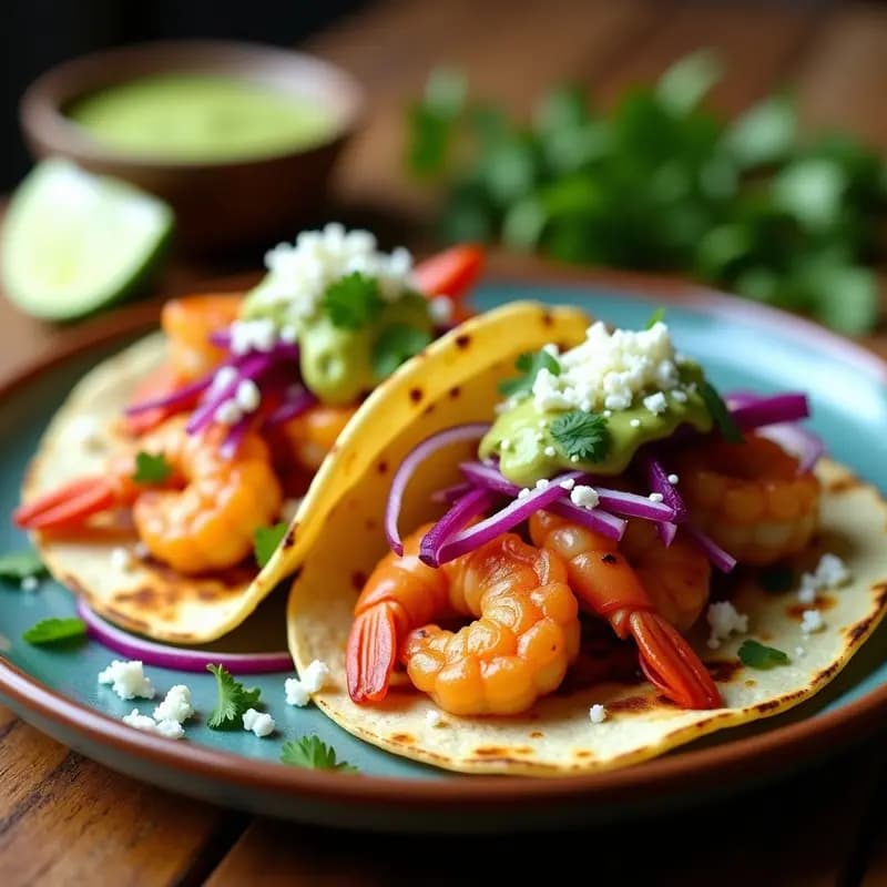 Tacos de Langostinos al Ajillo con Salsa de Aguacate y Lima: Receta Mexicana en 15 Minutos