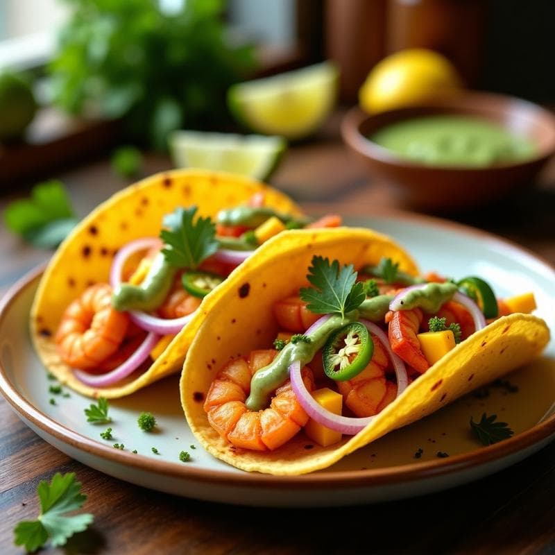 Tacos de Langostinos y Mango con Salsa de Cilantro y Lima: Receta en Airfryer con Toque Mexicano