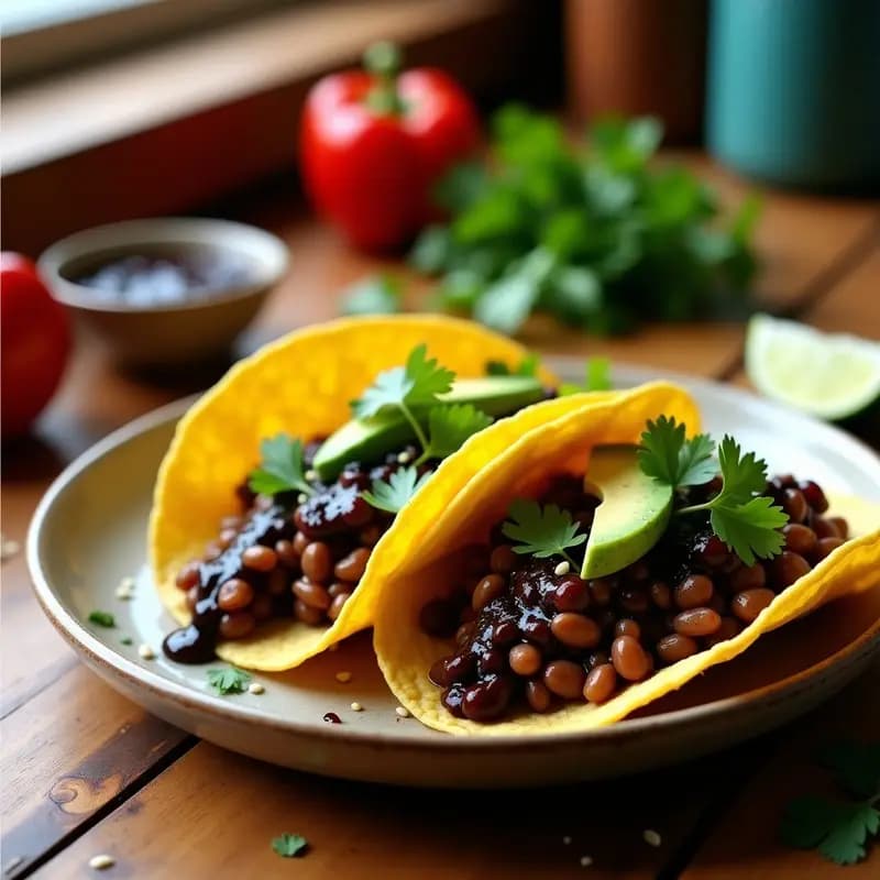 Tacos de Moros y Cristianos con Mole Negro: Receta Mexicana Vegana y Alta en Fibra