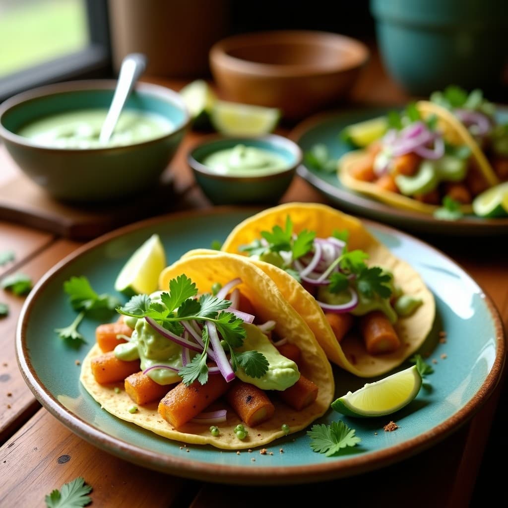 Tacos de Nopales Asados con Crema de Frijol Mung: Receta Mexicana 100% Vegana