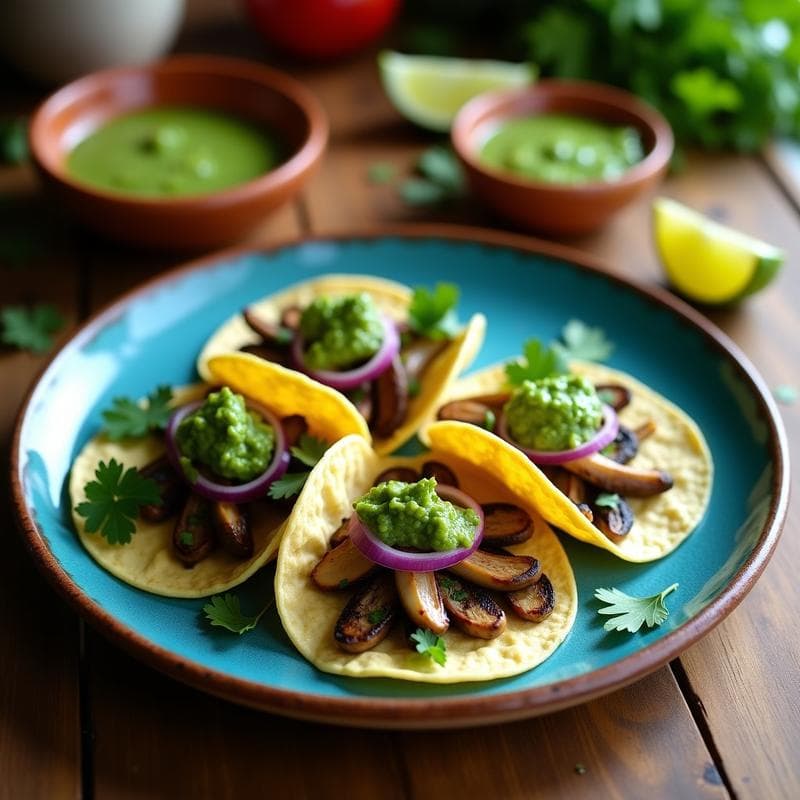 Tacos de Nopales y Hongos Ostra con Salsa Verde: Receta Mexicana Vegana y Sin Gluten