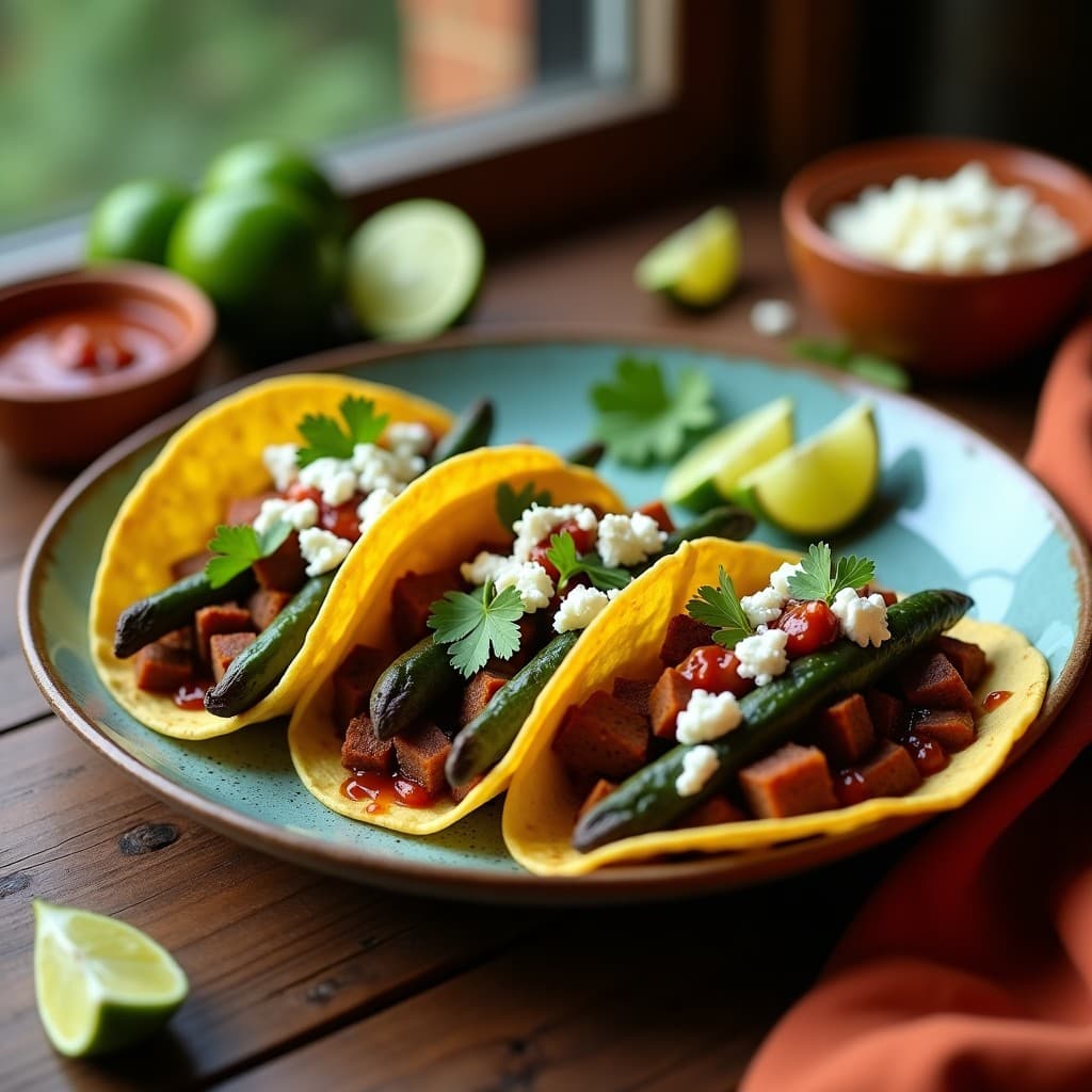 Tacos de Nopales con Salsa de Chile Pasilla y Queso Cotija: Receta Mexicana para Diabéticos