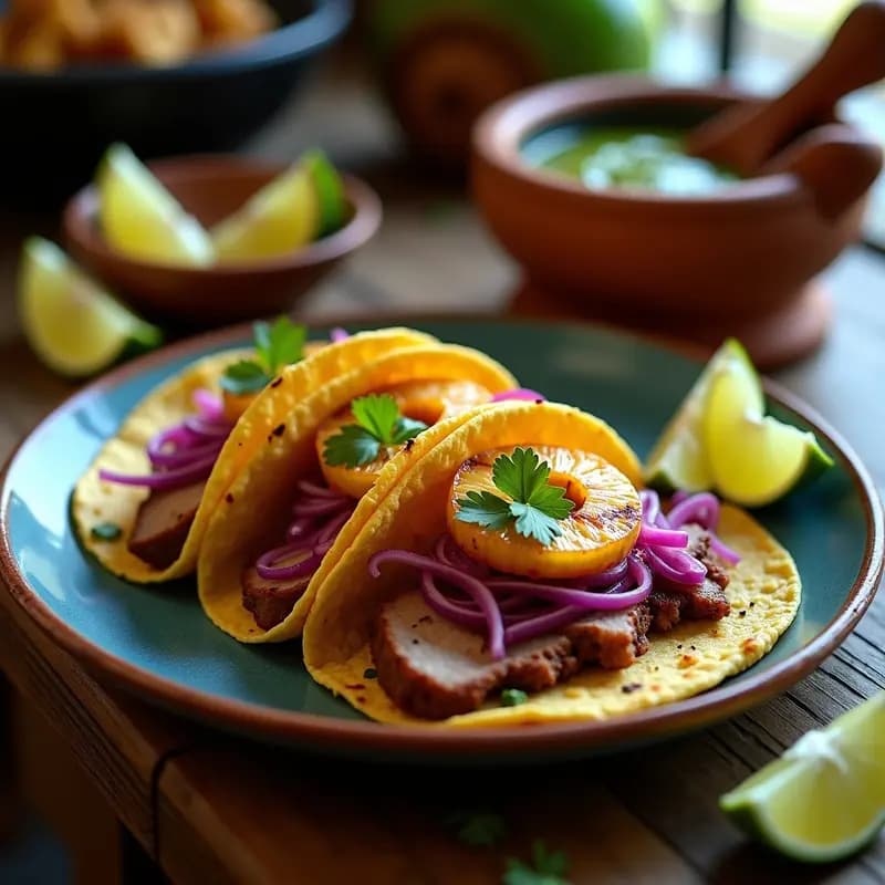 Tacos al Pastor con Piña y Cebolla Morada: Receta Mexicana Clásica en Tortilla de Maíz