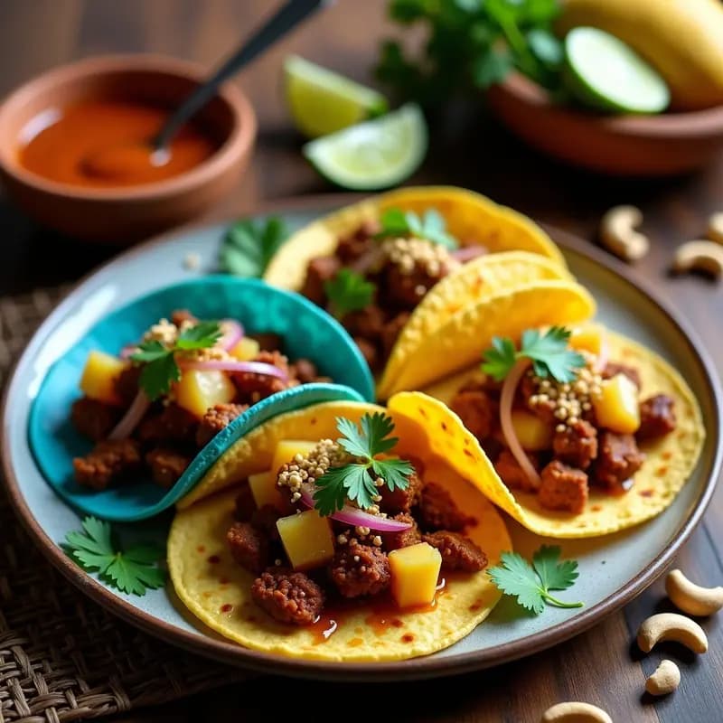 Tacos de Piña y chorizo de Tempeh con Salsa de Tamarindo: Receta Vegana Mexicana-Sudasiática