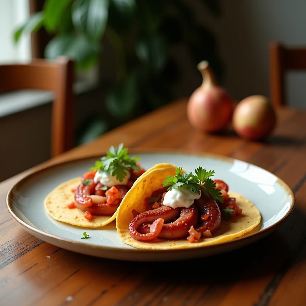 Tacos de Pulpo al Ají Panca con Puré de Palma de Coco: Receta Peruano-Tailandesa en Airfryer