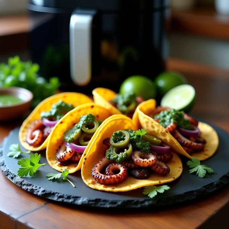 Tacos de Pulpo a la Brasa con Chimichurri Verde: Receta Argentina en Airfryer