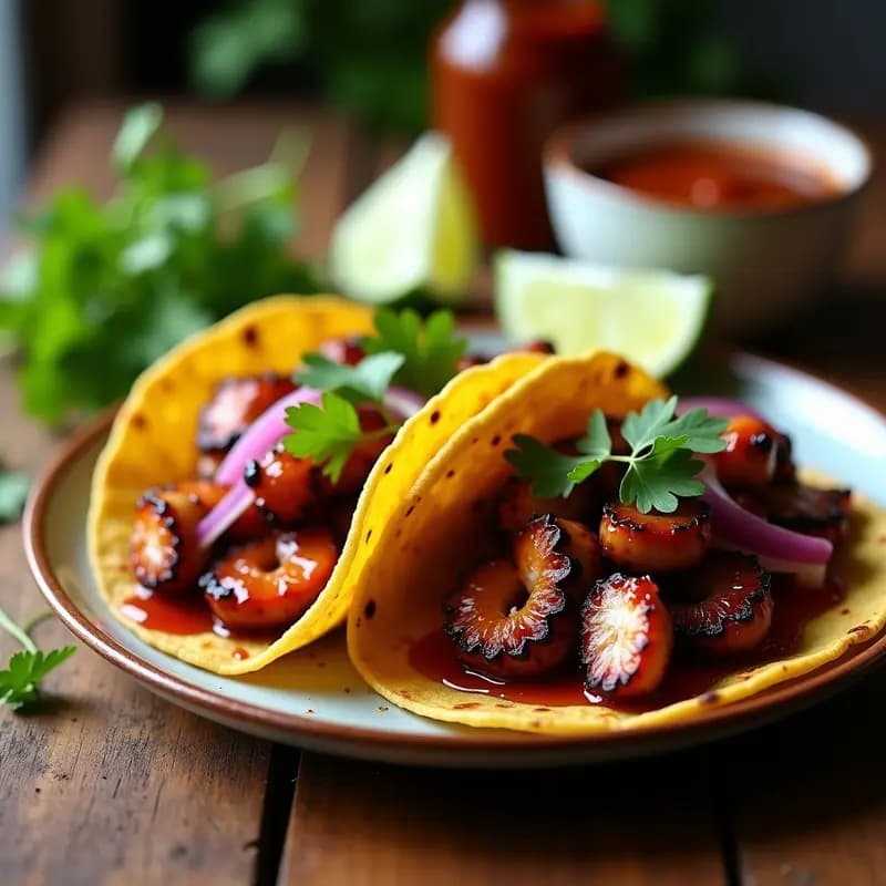 Tacos de Pulpo a la Brasa con Salsa de Tamarindo y Cilantro: Receta mexicana en airfryer