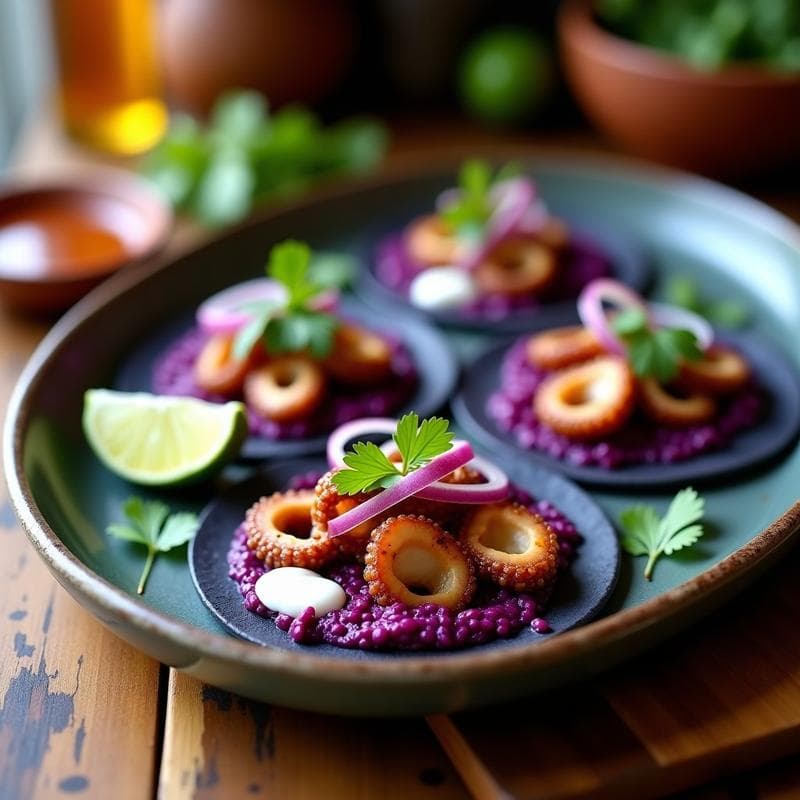 Tacos de Pulpo al Chipotle con Puré de Batata Morada: Receta Mexicana Alta en Proteína en 20 Minutos
