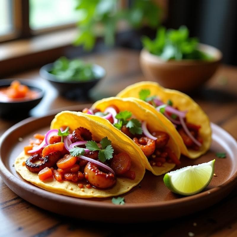 Tacos de Pulpo y Kimchi con Salsa Gochujang: Receta Coreana Picante en Airfryer