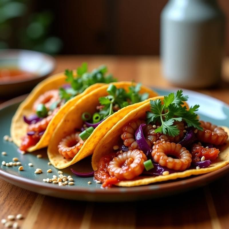 Tacos de Pulpo al Mojo de Ajo y Kimchi: Receta Fusion Corea-Española en Airfryer