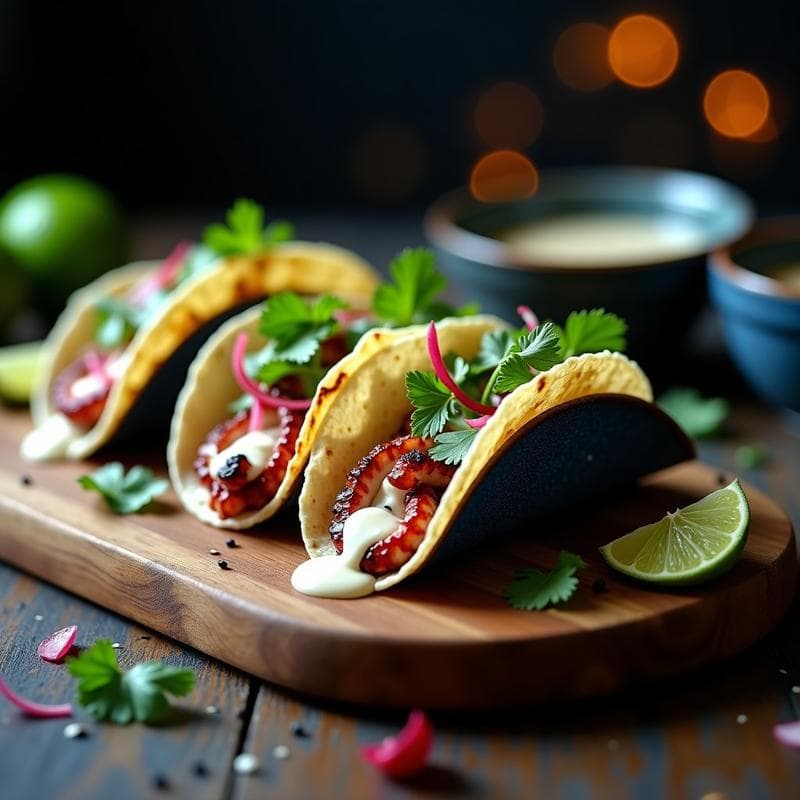 Tacos de Pulpo a la Plancha con Salsa de Miso y Lima: Receta Mexicana-Japonesa Gourmet
