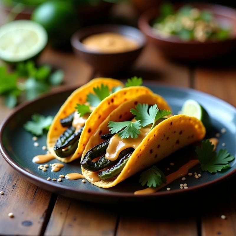 Tacos de Rajas con Crema de Cacahuete: Receta Mexicana Vegana en Airfryer
