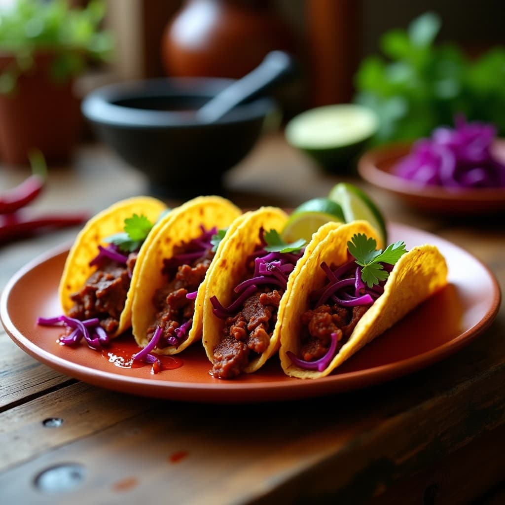 Tacos de Repollo Morado y Carne de Res Desmenuzada: Receta Mexicana con Toque Crujiente