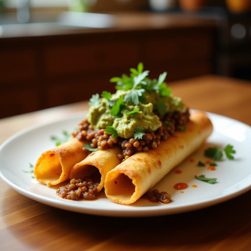 Tacos de Flautas de Zucchini con Guacamole y Salsa Chipotle: Receta Vegana y Baja en Calorías en Airfryer