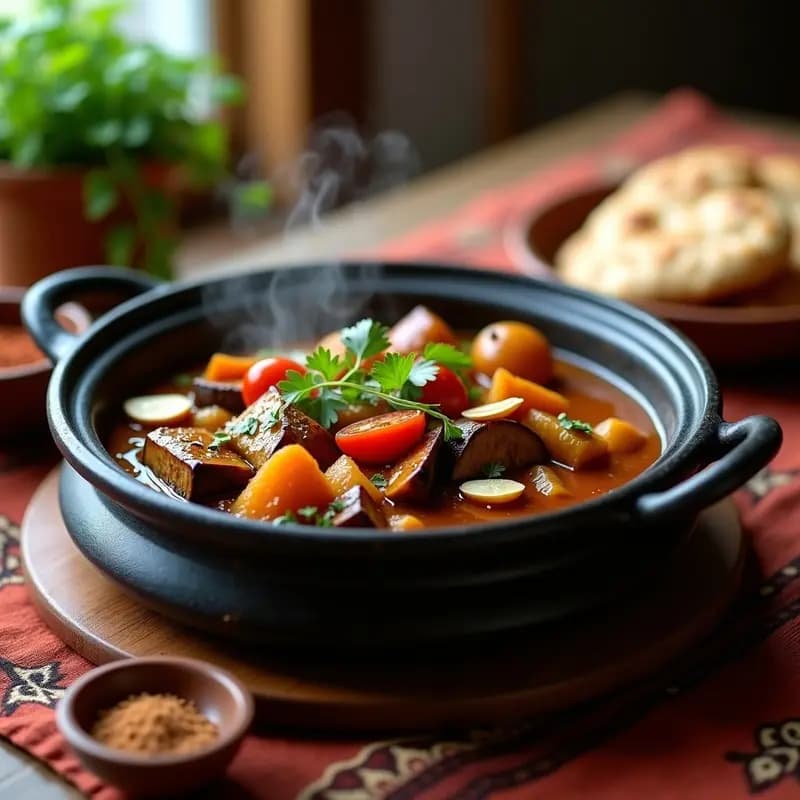 Tagine de Berenjena y Albaricoques con Ras el Hanout: Estofado Marroquí Vegano y Aromático