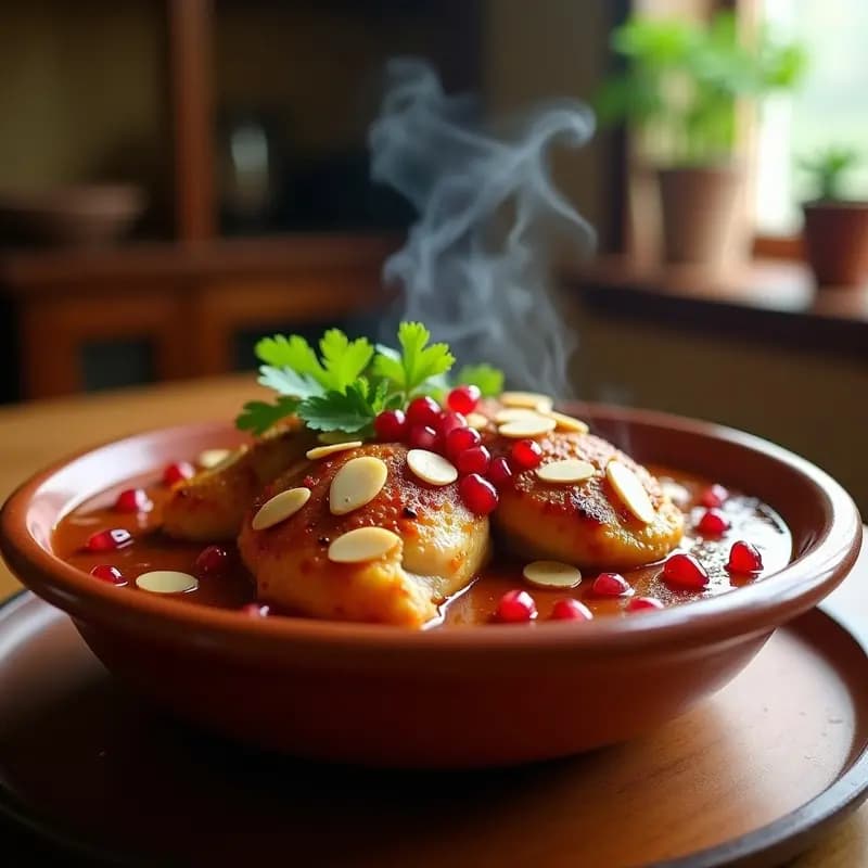 Tajín de Pollo con Almendras y Granadas: Receta Persa Real con Toque Dulce y Ácido