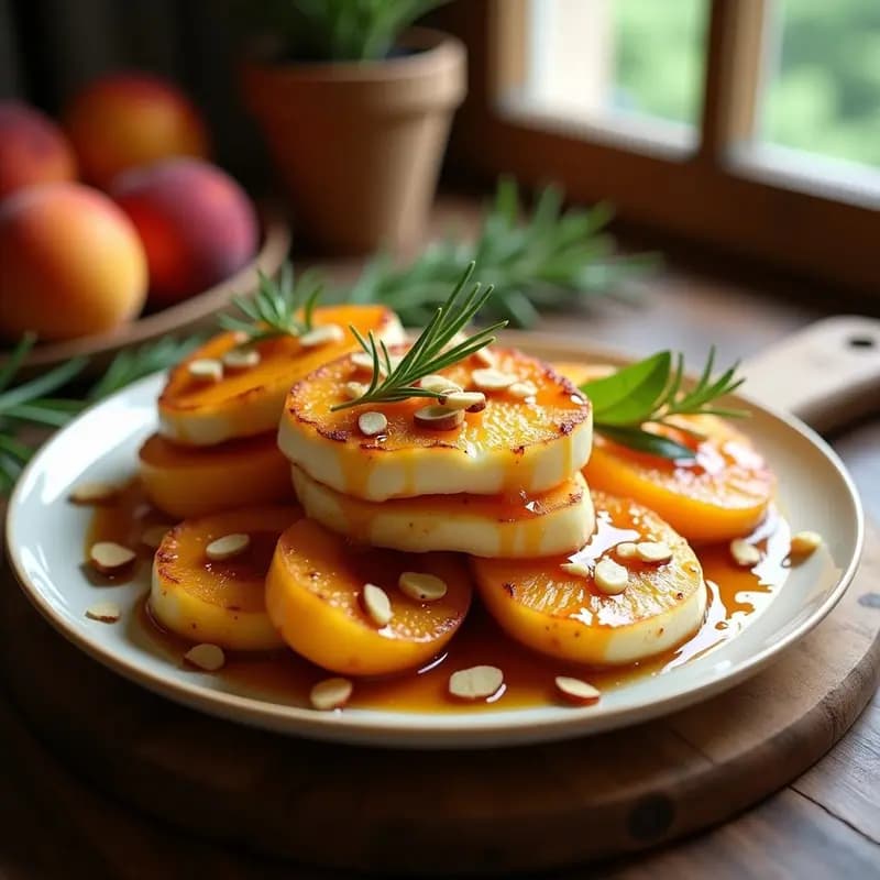 Takarta de Queso Halloumi y Melocotón con Salsa de Miel y Romero: Entrante Turco Gourmet