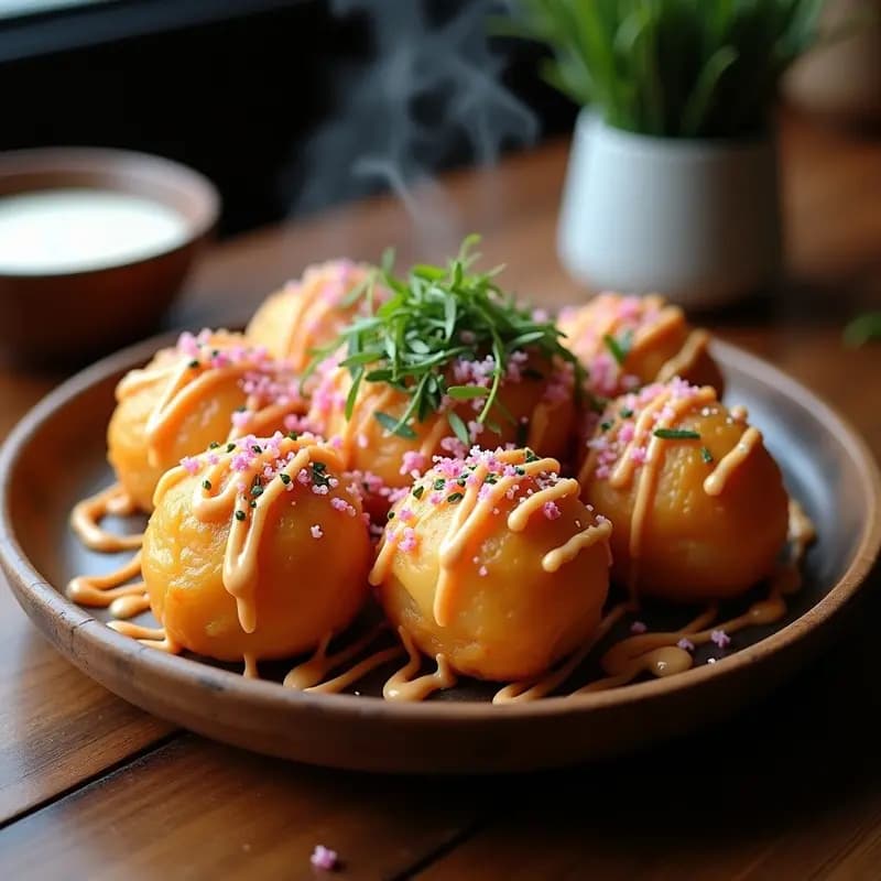 Takoyaki Japonés de Pulpo y Queso Crema: Receta de Bolas Japonesas en Sartén