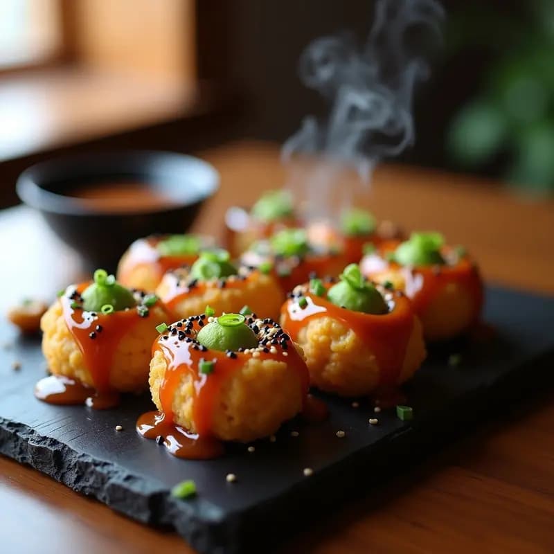 Takoyaki Vegano con corazón de Edamame y Salsa Okonomiyaki: Receta Japonesa Crujiente en Airfryer