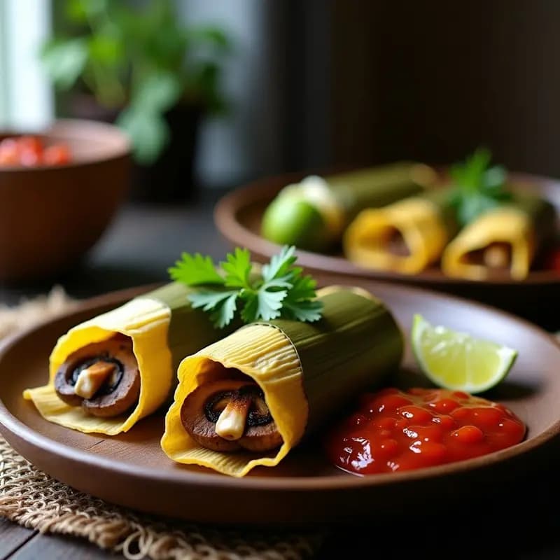 Tamales de Elote y Chipotle con Relleno de Hongos: Receta Mexicana Sin Harina