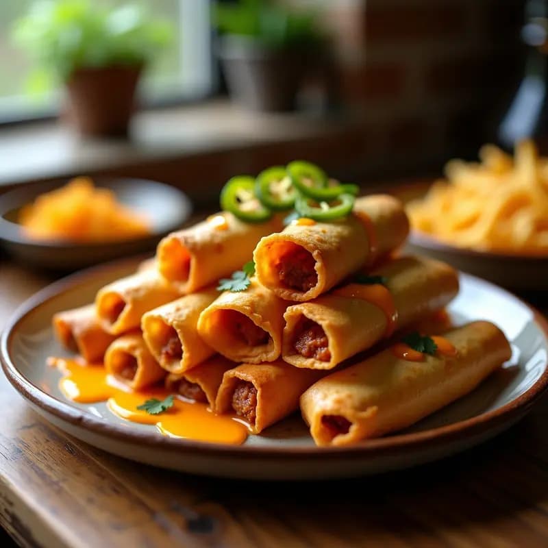 Taquitos de Queso y Chorizo con Salsa de Queso Nacho y Jalapeños: Aperitivo para Ver el Partido