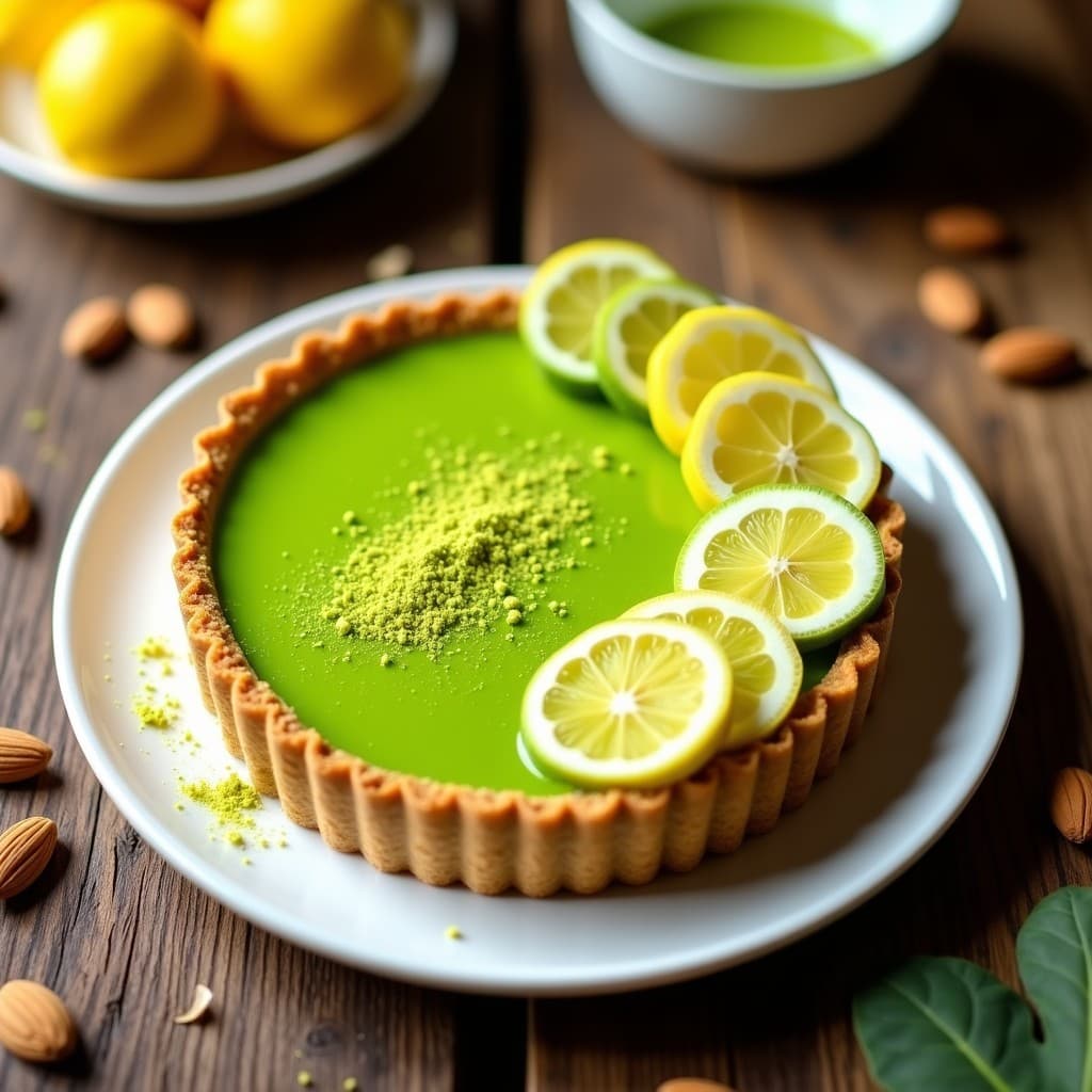 Tarta de Algas Espirulina y Limón con Base de Almendras: Postre Superfood Vegano y Keto