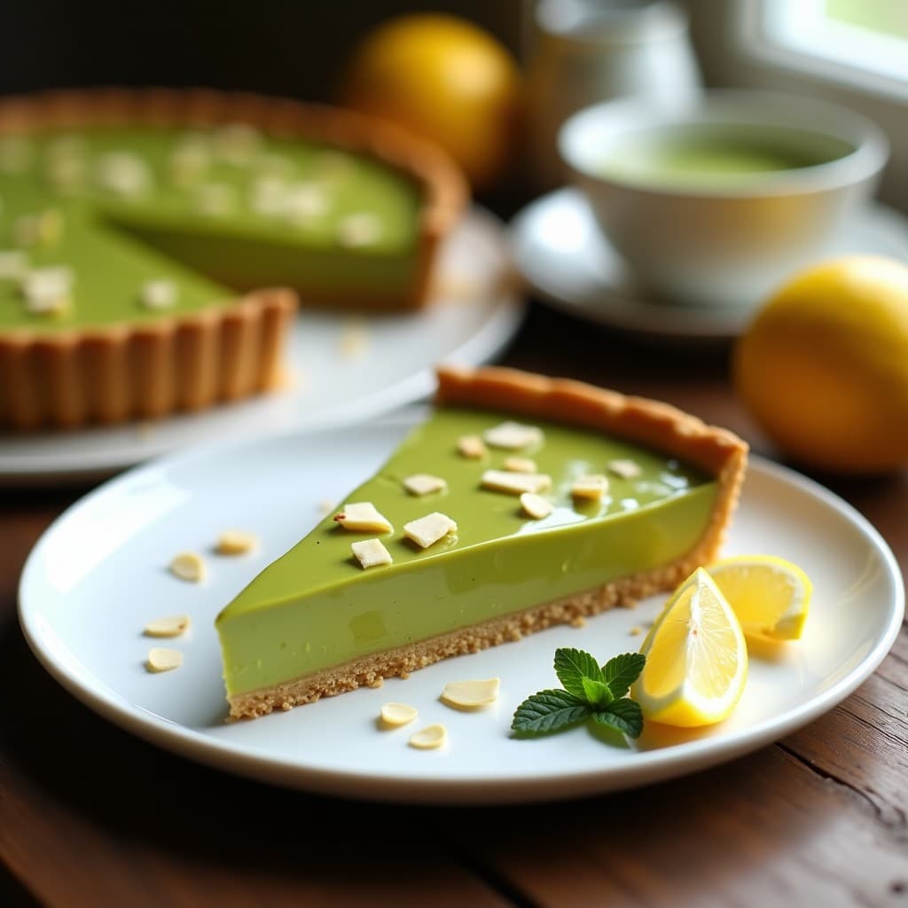 Tarta de Matcha y Limón con Base de Almendra: Postre Francés Sin Gluten y Sin Azúcar