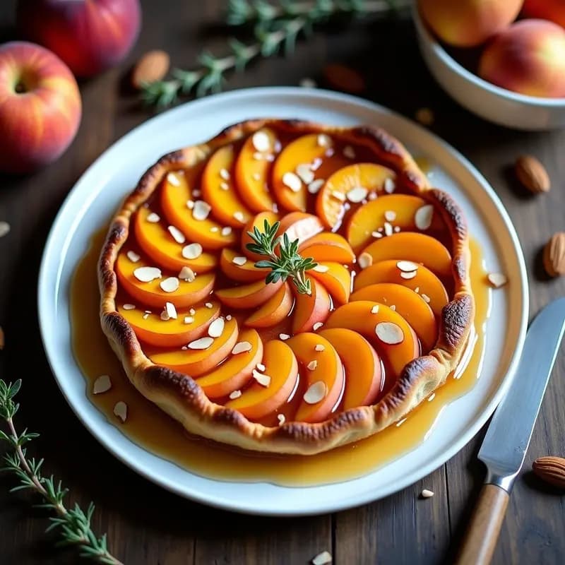 Tarta Tatin de Durazno y Almendras: Postre Francés Invertido Sin Azúcar