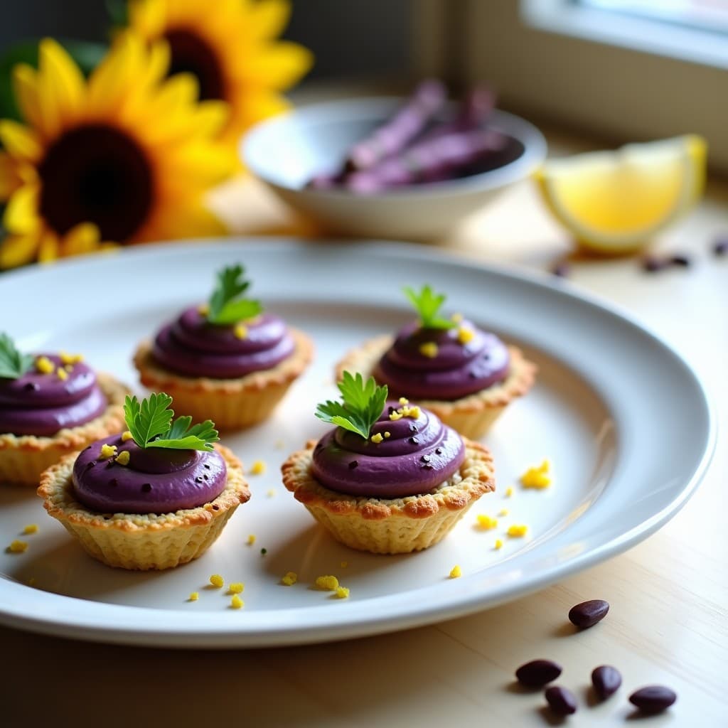 Tartaleta de Base de Semillas de Girasol con Crema de Espárragos Morados: Aperitivo Vegano y Sin Horno