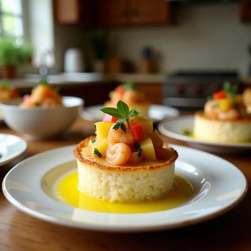 Tartaleta de Base de Coco con Ceviche de Mango y Camarón: Aperitivo Peruano Keto