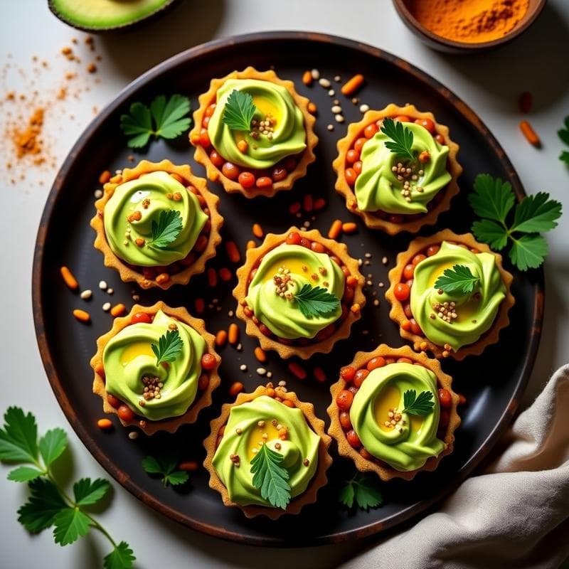 Tartaleta de Lentejas Rojas y Cúrcuma con Crema de Aguacate: Aperitivo Vegano y Antiinflamatorio