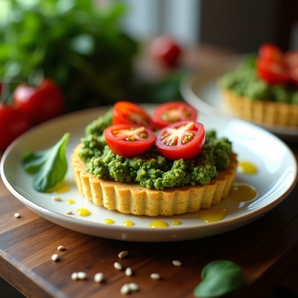 Tartaleta de Quinoa y Pesto de Rúcula con Tomates Cherry: Receta Sin Gluten y Sin Horno