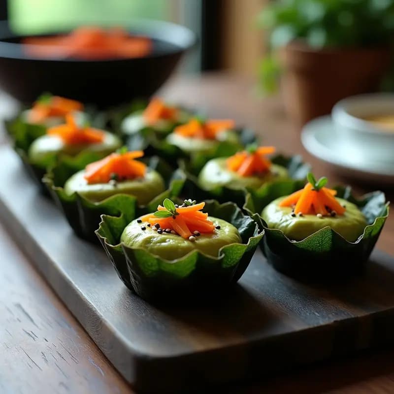 Tartaletas de Base de Algas Nori con Hummus de Edamame: Entrante Japonés Vegano