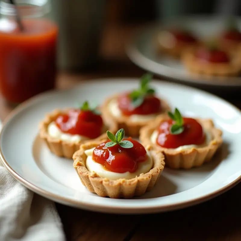 Tartaletas de Base de Avena y Mermelada de Tomate con Queso de Almendras: Aperitivo Español Vegano